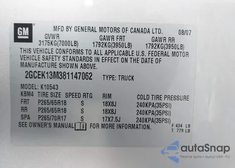 2008 Chevrolet Silverado 1500 Ltz from USA, damaged, VIN 2GCEK13M381147062